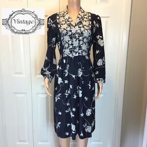 Hal Hardin Vintage Blue Long Sleeve Floral Print Secretary Shirt Dress Size 10